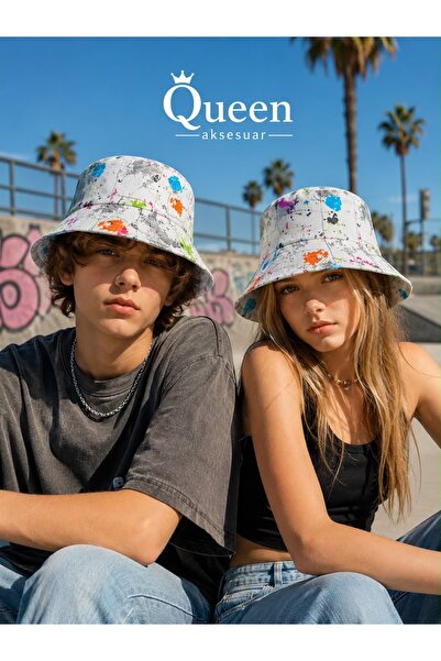 QUEEN AKSESUAR Unisex πολύχρωμο βαμμένο καπέλο με μοτίβο γκράφιτι Καπέλο ψαρά...