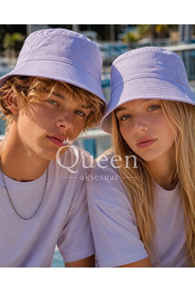 QUEEN AKSESUAR Unisex μονόχρωμο λιλά μωβ Καπέλο Bucket με γράμματα Fisherman ...