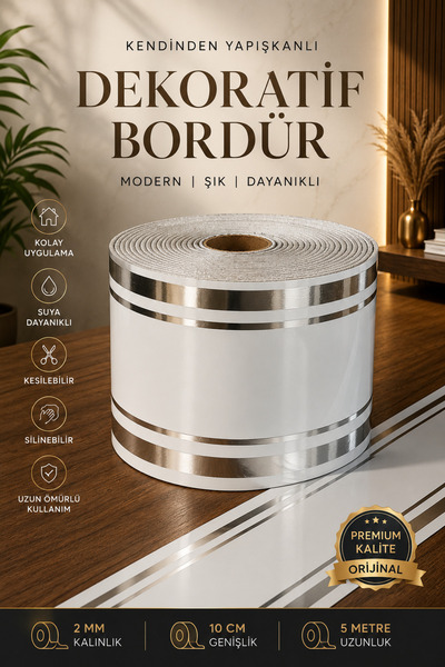 UKAB DEKOR 10x500 Cm Tek Parça Border Kendinden Yapışkanlı Dekoratif Duvar Ce...