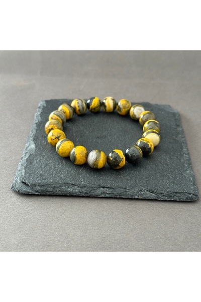 turkuaz&naturelTaşçıMurat1990 10 mm Bumblebee Jasper Doğal Taş Bileklik Üst K...