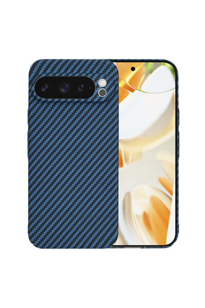 Techsuit Husă pentru Google Pixel 9 Pro, Carcasă din fibră de carbon, cyan - ...