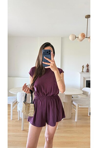 GAUS CO Mürdüm OYS Model Beli Lastikli Modal Şort Tulum GAUS-01705