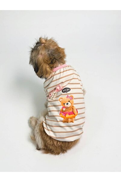 For a Fur Teddy Bear Printed Dog T-Shirt with Pearl and Bow Detail Dog Sweater