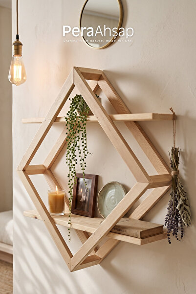 PeraWooden Pera Wooden Prism – Geometrik Baklava Formlu Ahşap Duvar Rafı