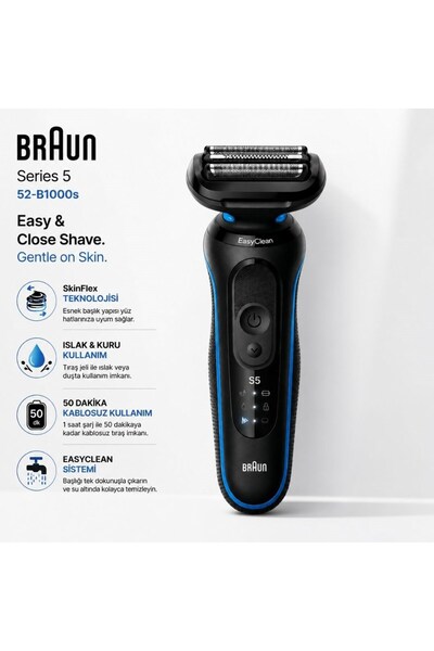 Braun Series 5 Mavi Elektrikli Tıraş Makinesi, Islak ve Kuru Kullanım, Kablos...