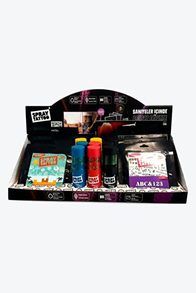 ONE SPRAY TATTOO Display Stand | 12 Geçici Dövme Sprey + 24 City Pack Şablon ...