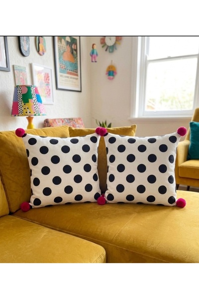 cuboo home Set of 2 Polka Dot Pom-Pom Cushion Covers, Decorative Product