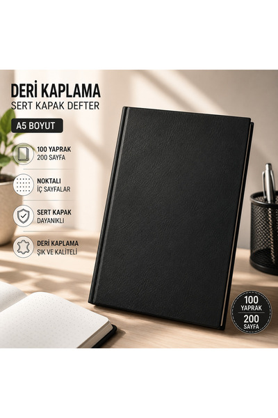 Srctech A5 Deri Kaplama Sert Kapak Noktalı Defter 100 Yaprak 200 Sayfa