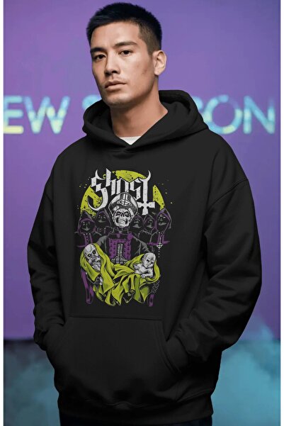 SEVBANO Hanorac premium oversize unisex cu imprimeu frontal Ghost Rock Metal ...
