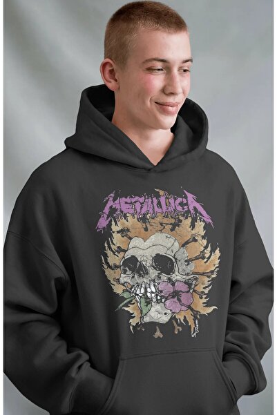 SEVBANO Hanorac premium oversize unisex cu imprimeu frontal Metallica Rock Me...