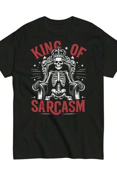 9JY تي شيرت قطني رجالي رائع من King Of Sarcasm Skull Skeleton بتصميم مرح ومضحك