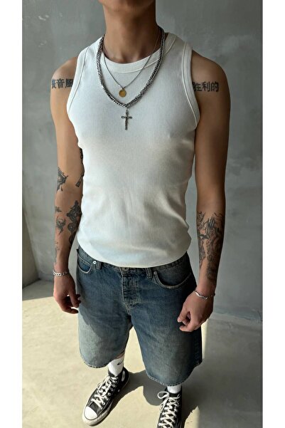Onlyy wezzy Beyaz Tank Top Fitilli Atlet