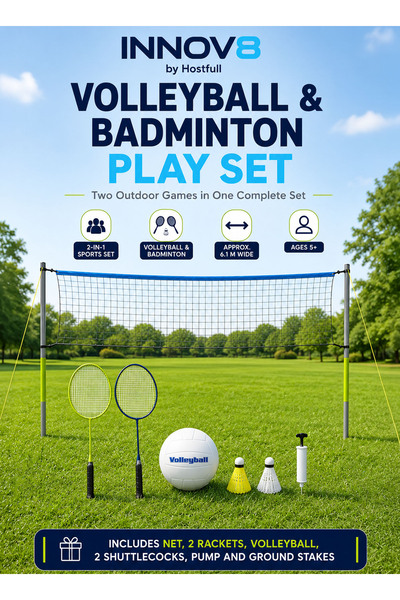 Innov8 Sports INNOV8 by Hostfull Volleyball & Badminton Play Set for Kids, 2-...