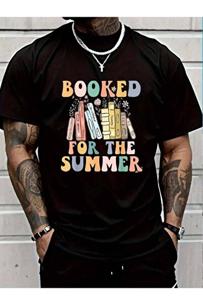 9TAY 100% Cotton Booked For The Reading Program Tees Men's Black Vacation Cre...