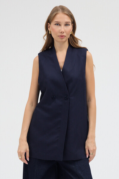 ABOUT US Modern Fit Linen Striped Casual Vest with Double Breasted Closure # ...