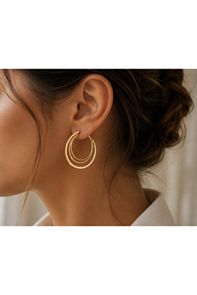 BURCU JEWELRY أقراط لونا ديو ذات الطبقات المزدوجة