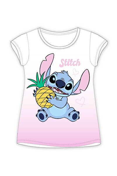 Lilo & Stitch Tricou roz cu print și tricot fin 100% bumbac