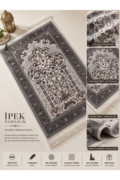 Ellya Home Hanzade Lüks İpek Halı Premium Seccade Yumuşak İpek Namazlık Çeyiz...