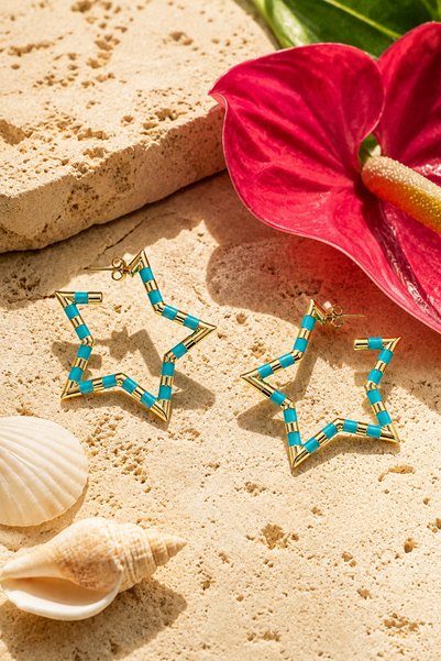 Zundesilver Turquoise Enamel Large Star Earrings
