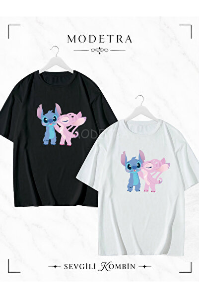 Modetra Women's and Men's Angel and Lilo Stitch Front Printed Lover Couple Co...