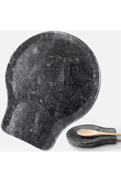 Navaris Set de 2 suporturi pentru linguri din marmură, antiderapante, negre, ...