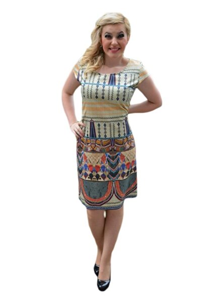 OEM Rochie de vara, de culoare bej, cu imprimeu abstract multicolor