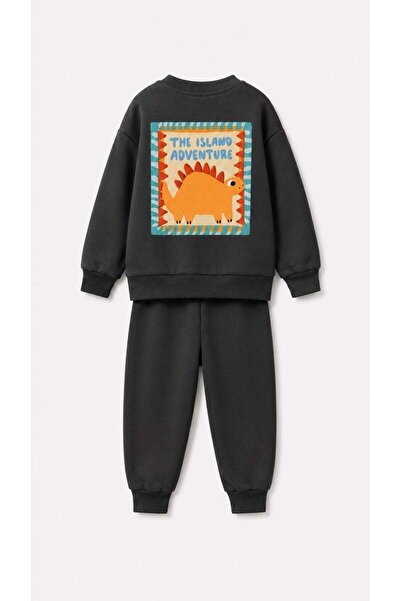 Monila Boy's Dinosaur Printed 3 Thread Fabric Tracksuit Set