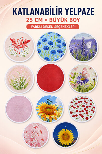 AKBA HOME Katlanabilir Kore Yelpazesi 25 cm Büyük Boy Yuvarlak Yelpaze Kılıflı Desenli Taşınabilir