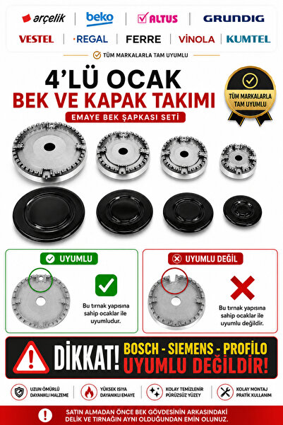 ÖZ BEYAZ EŞYA UNIVERSAL - 8 PARÇA OCAK GÖZÜ BEK TAKIMI