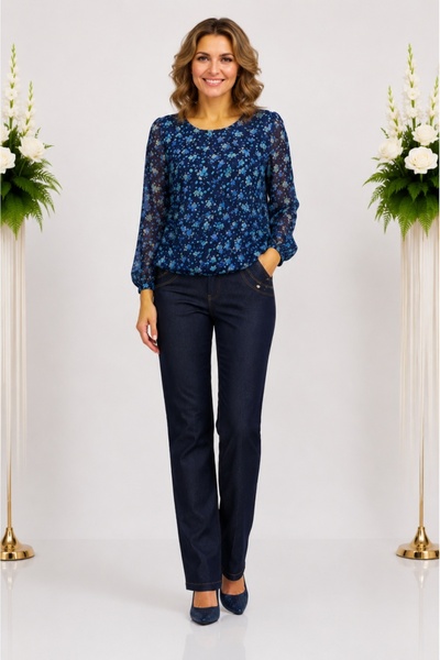 OEM Pantalon masura mare, de culoare bleumarin, cu aspect de blug