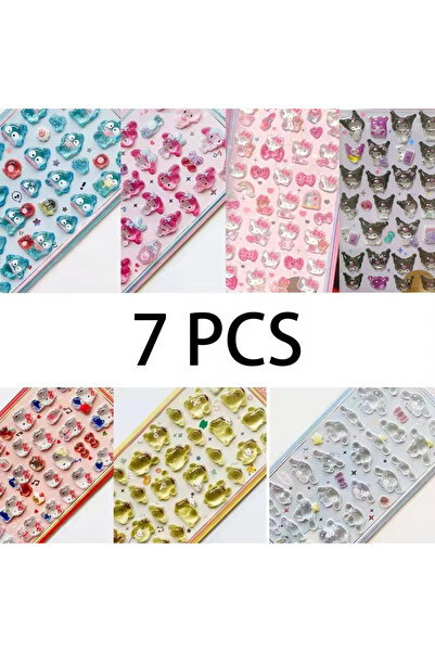 Choice7 7 قطع ملصقات أنمي ثلاثية الأبعاد شفافة من سانريو (هيلو كيتي، كورومي، ...