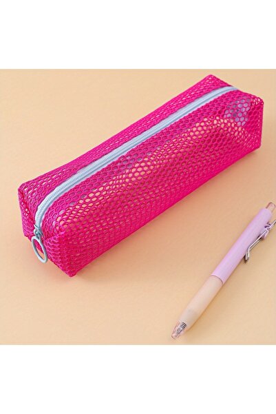Choice Pink 1 Piece of Multi-Colored Mesh Zipper Pencil Case, Fresh Style, Me...