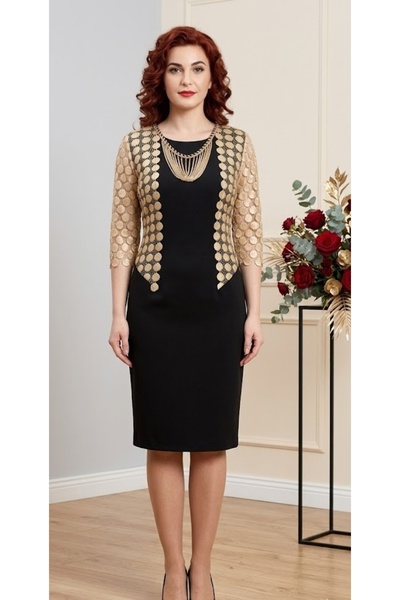 OEM Rochie chic, de culoare negru-auriu, design modern cu buline