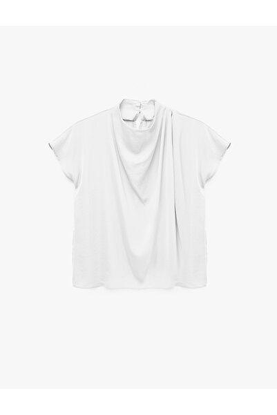 Koton Draped Cap Sleeve High Neck Satin Blouse