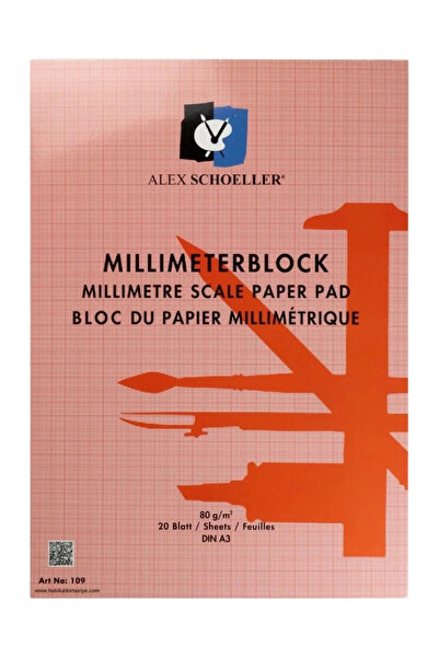 Alex Schoeller ALEX TEKNİK ( Milimetrik ) KIRMIZI BLOKNOT 80 gram A3 20 Yaprak