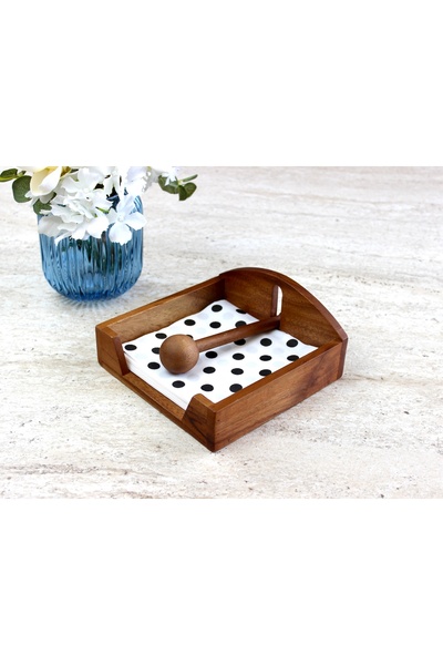 Limon Dekor Natural Acacia Wood Napkin Holder - Wind-Proof Weighted Wooden De...