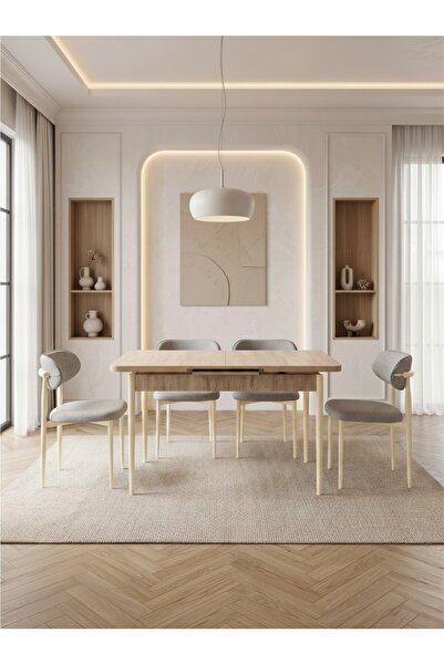 Concept Ayz Home Bella Serisi 4 Kişilik A.Gri Kumaş 80*130 Traverten Masa San...