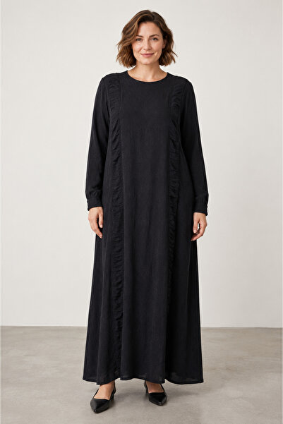 bihan store Vertical Ruffle Detailed Maxi Dress Y26-26197-Anthracite