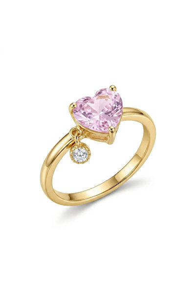 FASHION Kalp Kesim Pembe Zirkon Taşlı Ayarlanabilir Kadın Yüzük