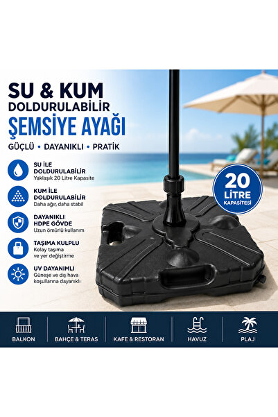 Genel Markalar Su ve Kum Doldurulabilir Şemsiye Ayağı 20 Litre - Balkon, Bahç...