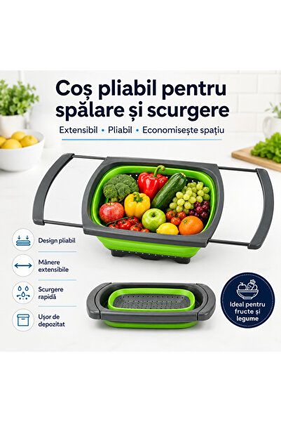 Generic Brand Coș strecurător pliabil pentru chiuvetă, cu mânere extensibile,...