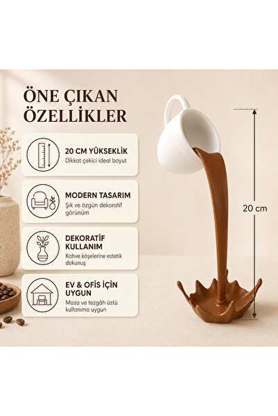 EBStudio Dekoratif Dökülen Kahve Fincanı Biblosu 20 cm Kahve Köşesi Masaüstü ...