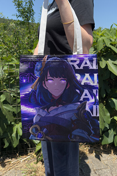 ZipZap Geantă din pânză cu imprimeu pe două fețe Raiden Genshin Impact V3 Gea...