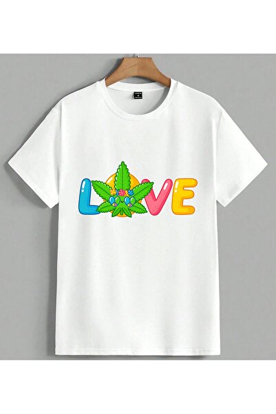 ELFERA Love Leaf Colorful Illustration Printed Unisex Oversize T-Shirt White