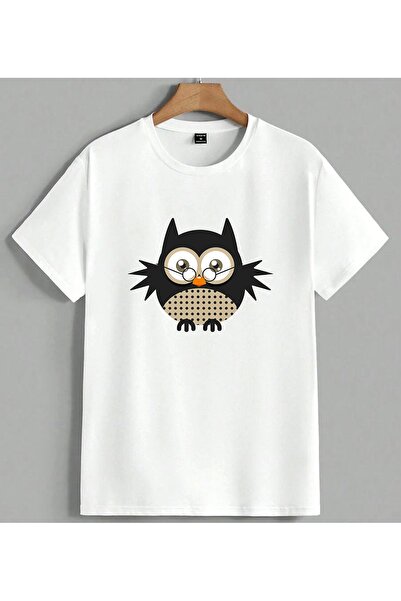 ELFERA Μπλουζάκι Unisex Oversize με στάμπα Black Owl Glasses Λευκό
