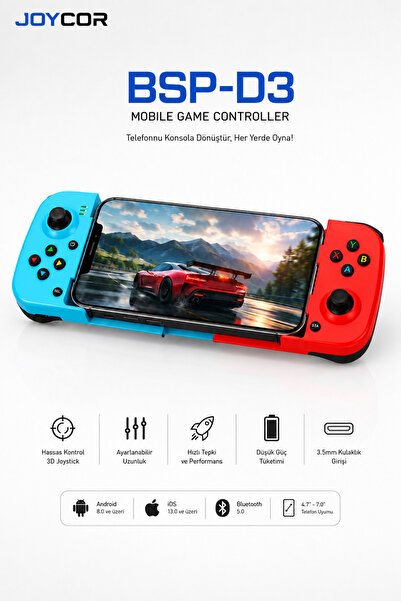 JOYCOR BSP-D3 Bluetooth Mobil Oyun Kolu | Android & iOS Uyumlu Teleskopik Kab...