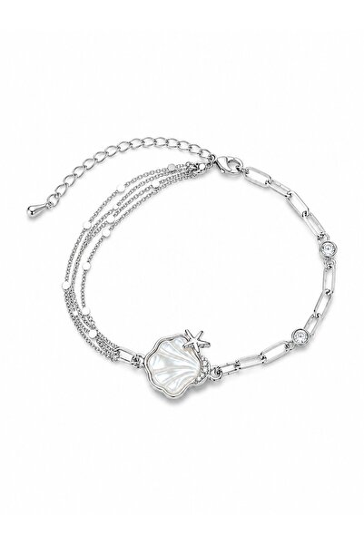 serelya Silver Color Brass Paperclip and Chain Sea Shell Model Women's Bracelet