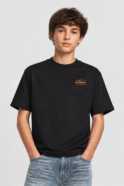 Onadime Kids Boy Crew Neck Short Sleeve Brand Logo T-Shirt, Black