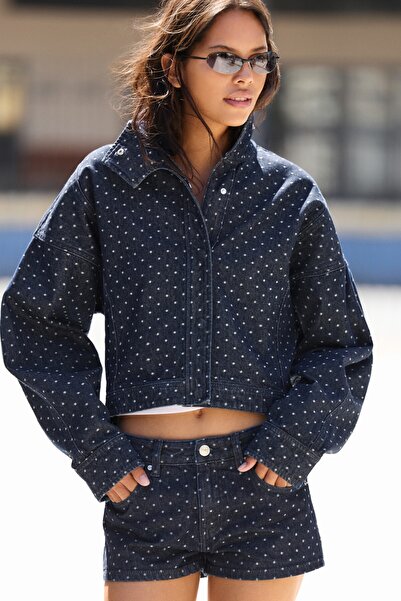 Pull & Bear Puantiye desenli denim ceket