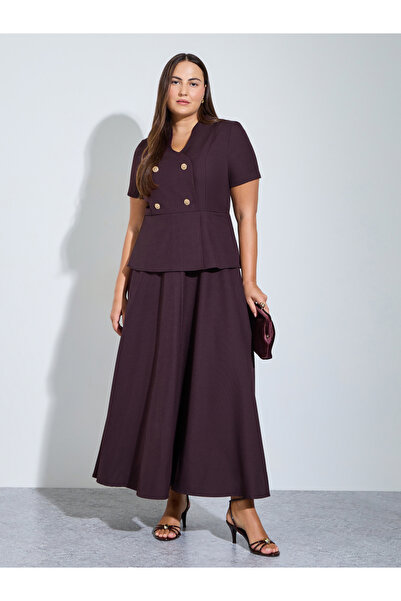 Styli Plus Size Purple Double Breasted Detail A-Line Maxi Dress